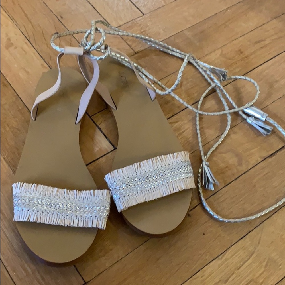 J. Crew Metallic Lace Up sandals 9